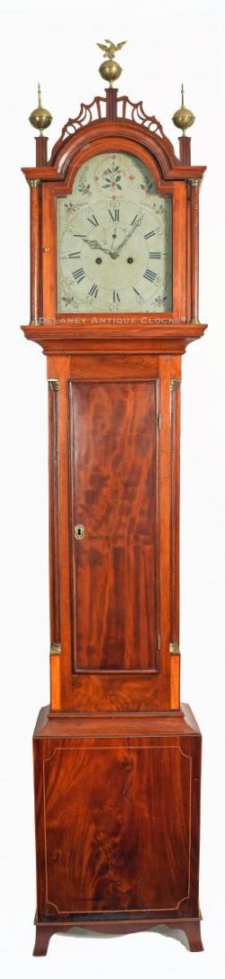 A fine inlaid mahogany case tall clock of Coastal Northern New England origin attributed to Lebbeus Bailey of Yarmouth, Maine. 29085. 
