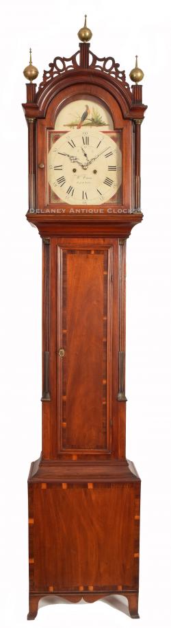 A fine and rare Federal mahogany and rosewood cross-banded tall case clock by William Crane, Canton, Mass, circa 1815. XXSL-33.