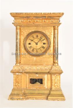 The Atkins Clock Manufacturing Company of Bristol, Connecticut. This very rare 30-day shelf model is called the Gilt Parlor. XX-14. 